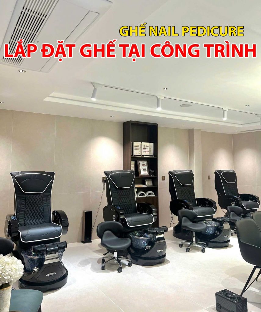 ghế nail pedicure full đen, chậu thủy tinh